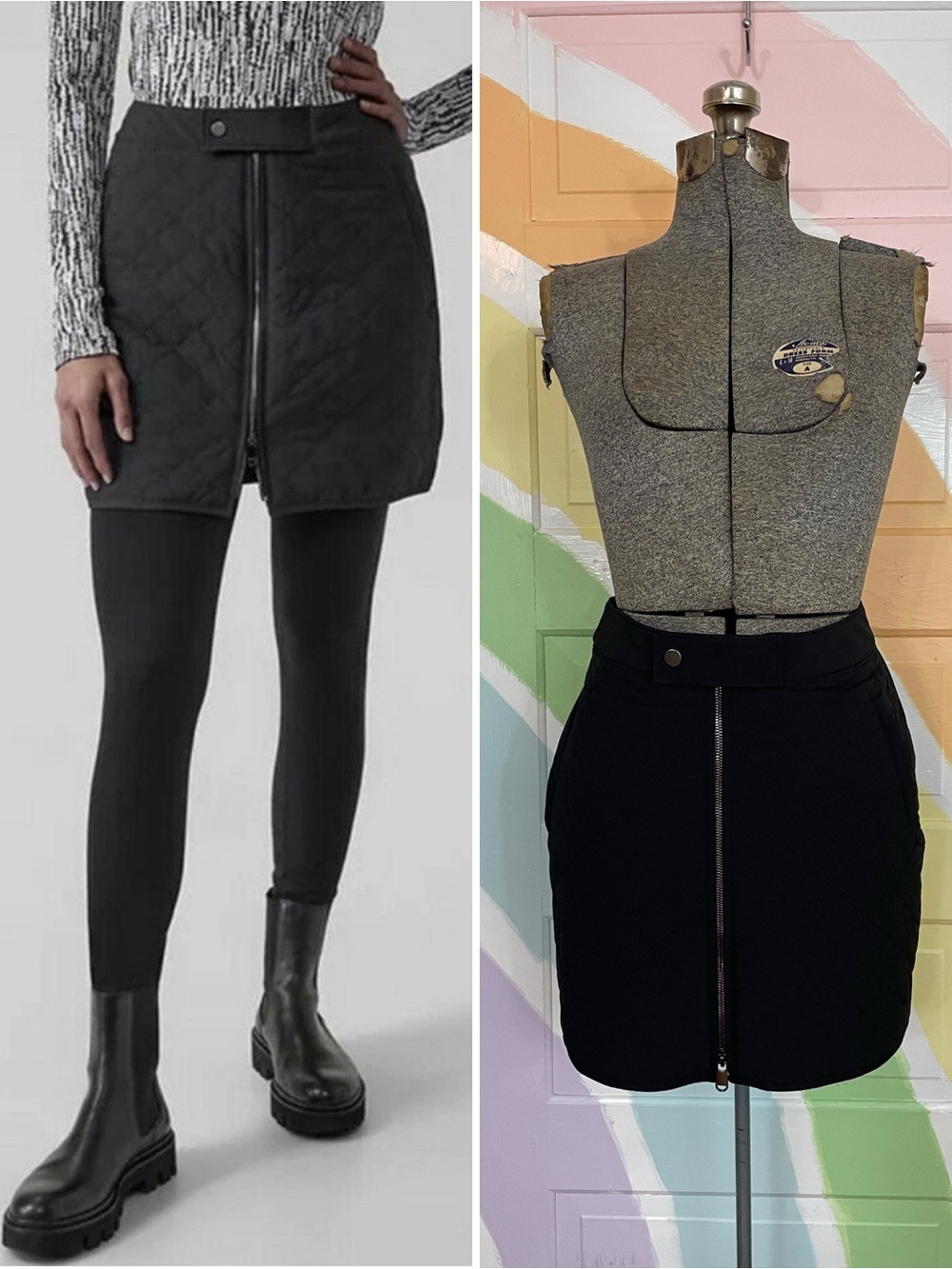 Athleta Apres Ski Quilted Double Zip Skirt in Black Sz 0 💕🎀